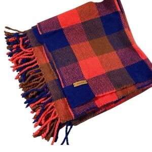 COACH RED AND BLUE PLAID FRINGED SCARF! EUC!